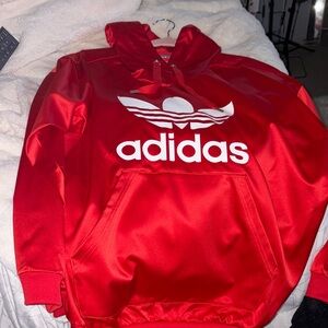 adidas Red Hoodie with White Trefoil Logo